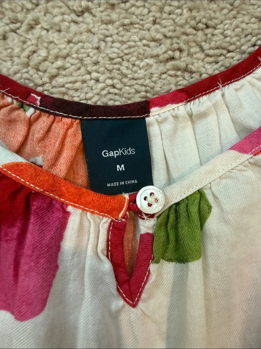 Girls Gap Medium Floral Long Sleeve Blouse - White with Pink & Orange Poppies
